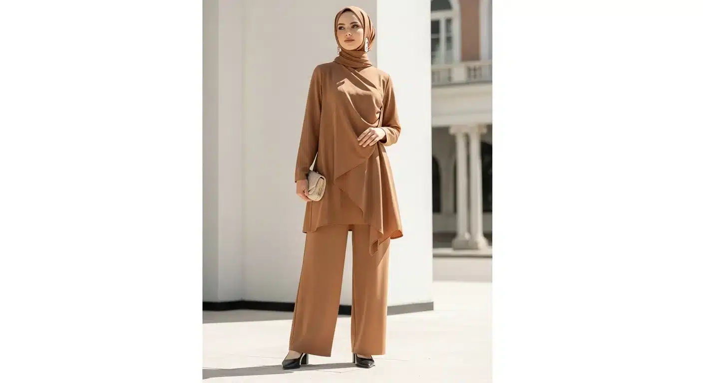 Kısa tunik tesettür wide leg pantolon kombin 2026