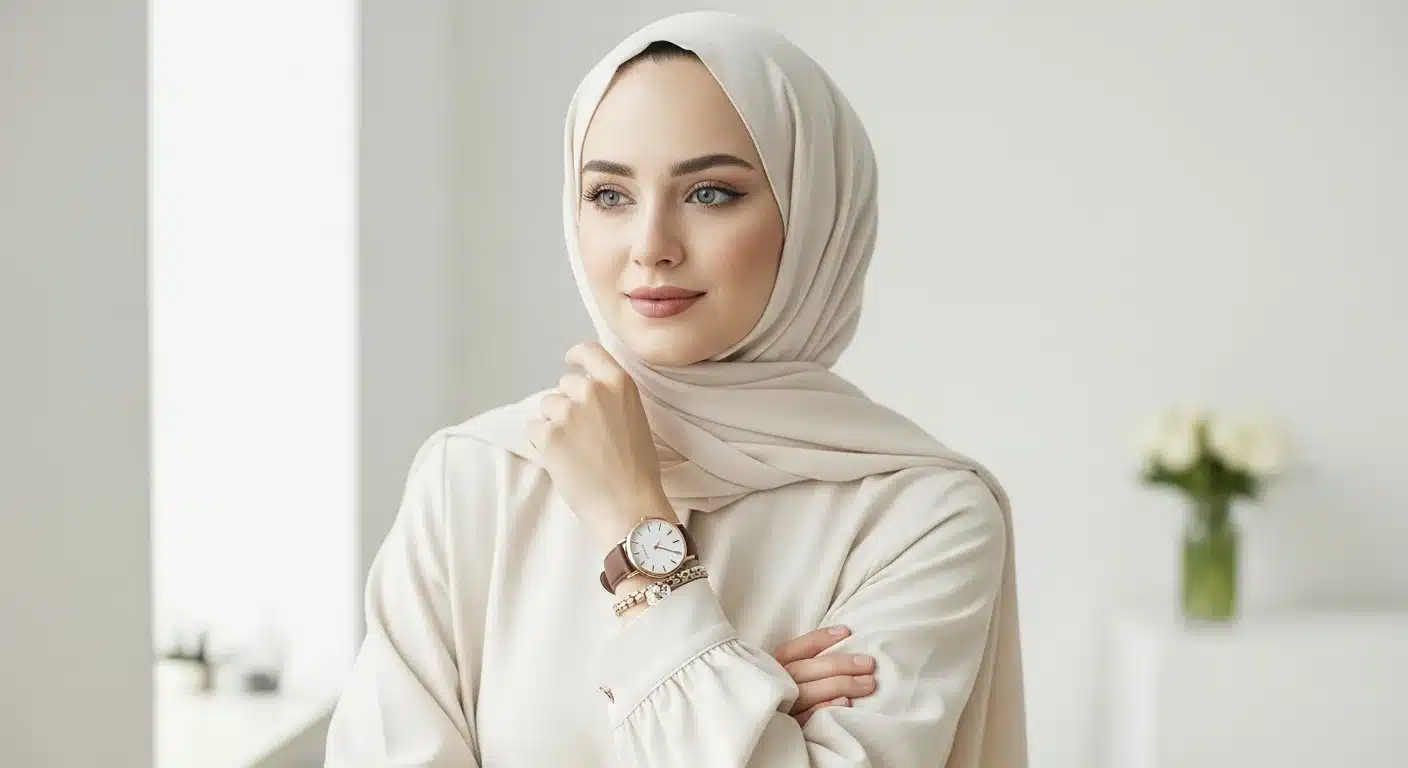 Saat bileklik tesettür kombin minimal aksesuar
